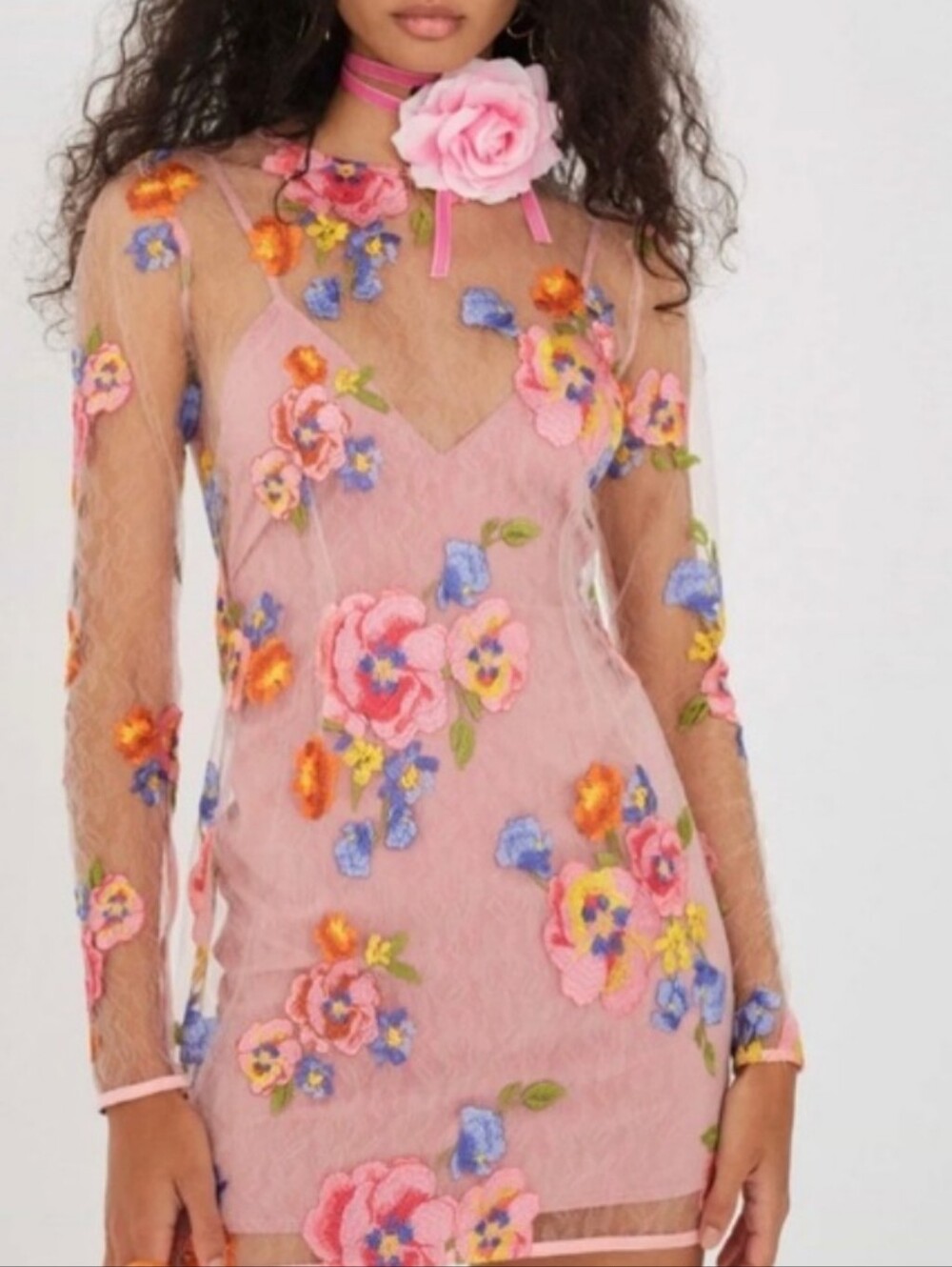 for Love And Lemons Sheer Floral Embroidered Pink Lace Dress Size M